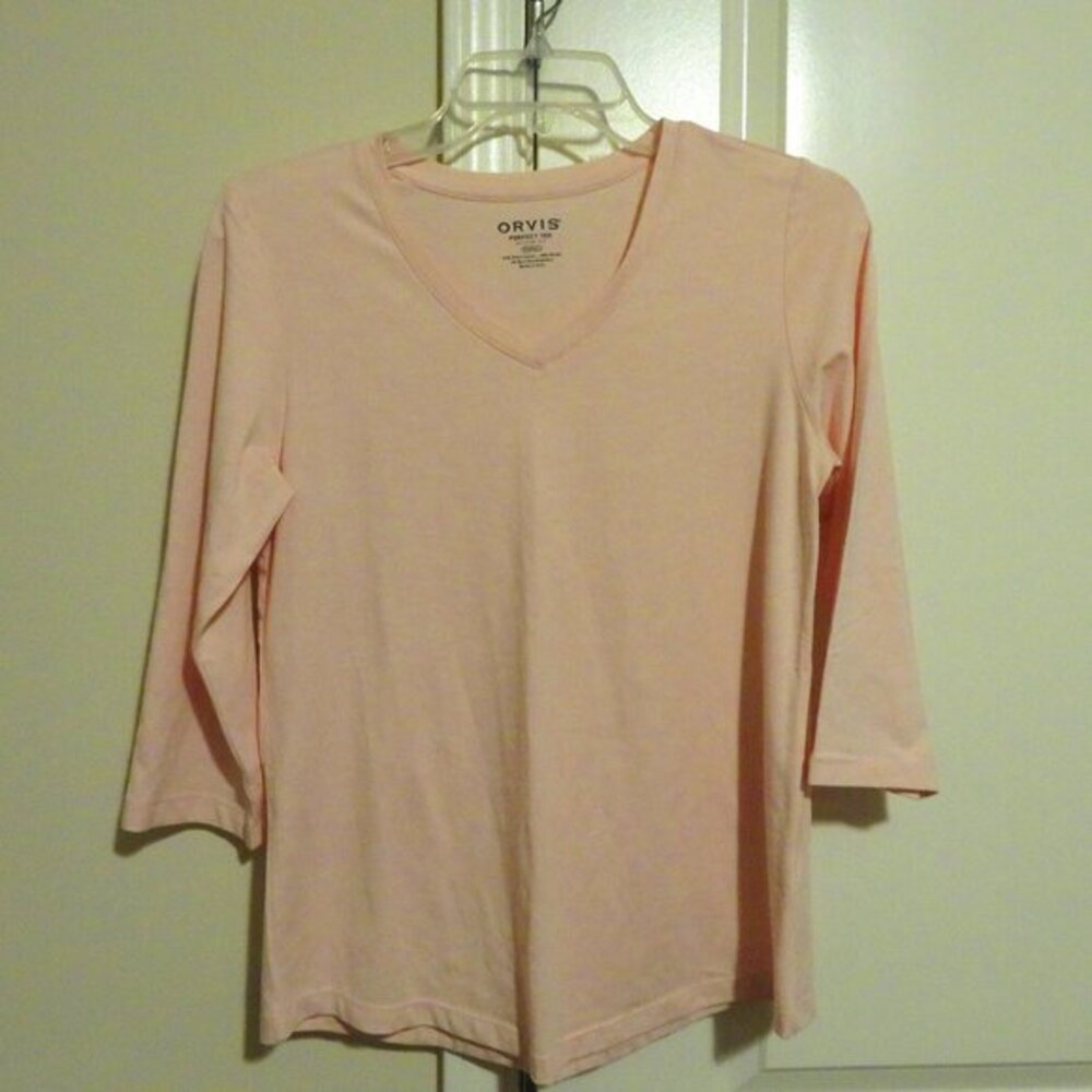Pink ORVIS Perfect Tee‎ ¾ Sleeve V-Neck T-Shirt